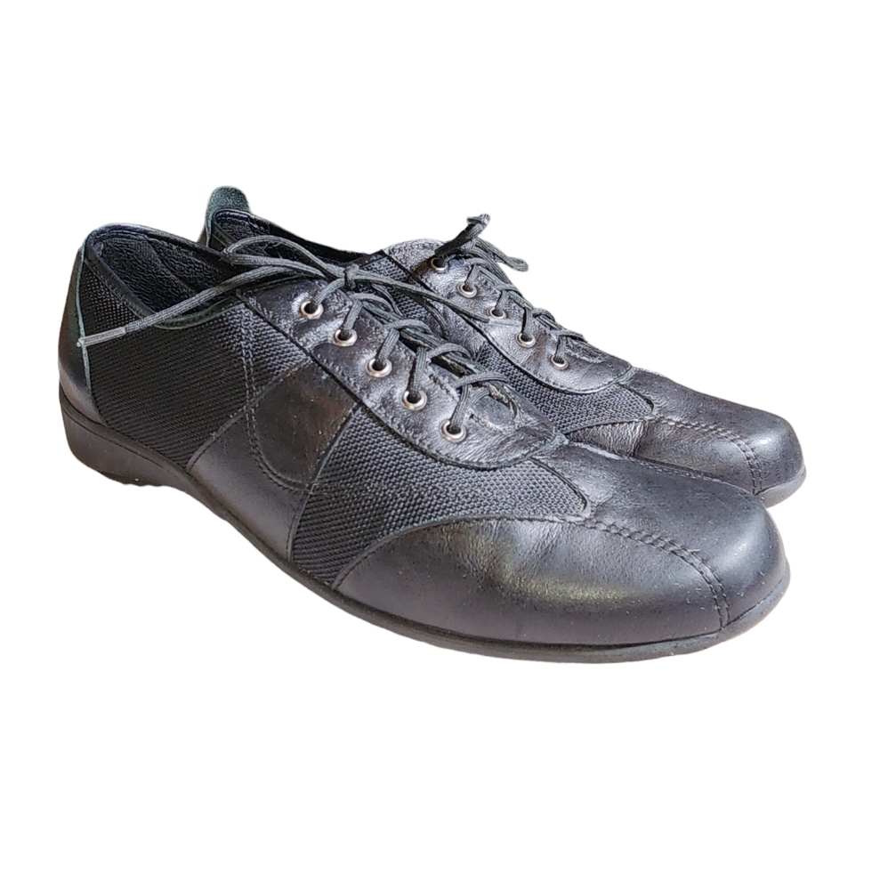 Munro Pace #4057 Black Leather & Canvas Lace Up Sporty Walking Loafer Size 10.5